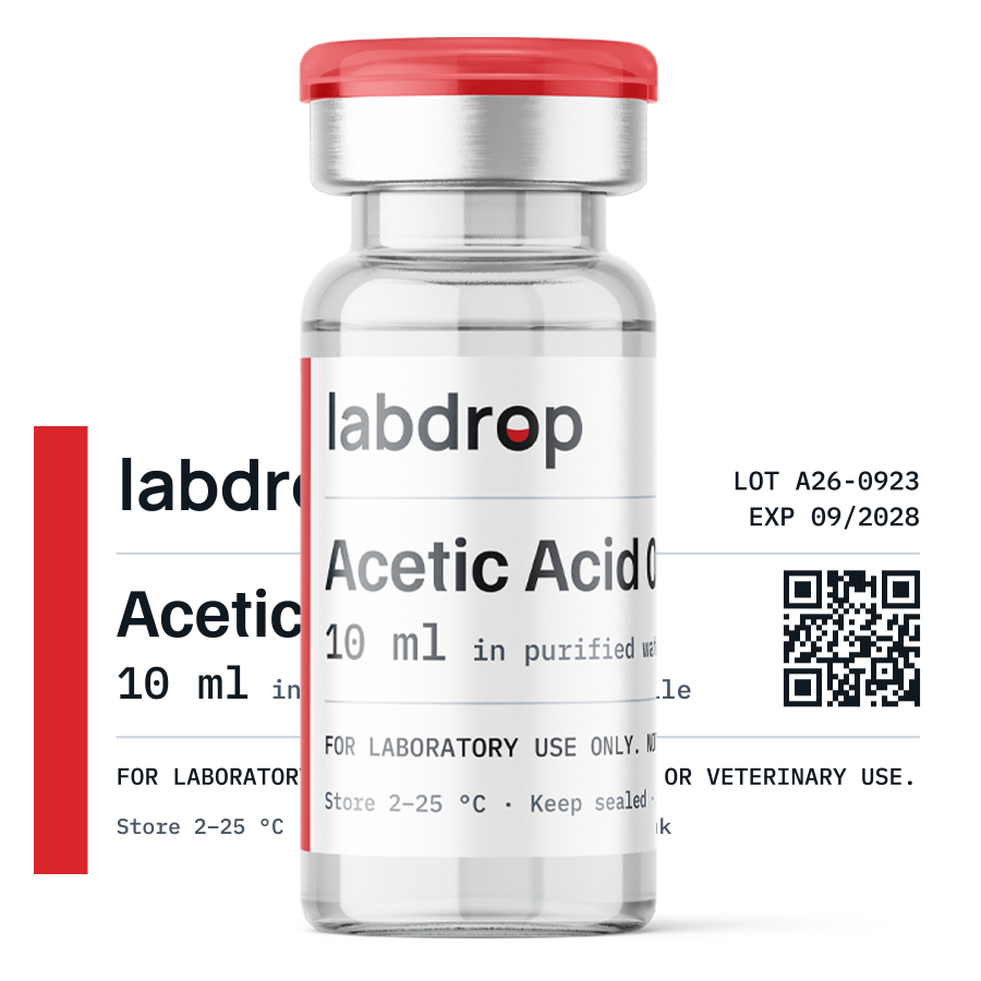 Labdrop acetic acid 0.6% vial shown with its 51 x 25 mm label artwork